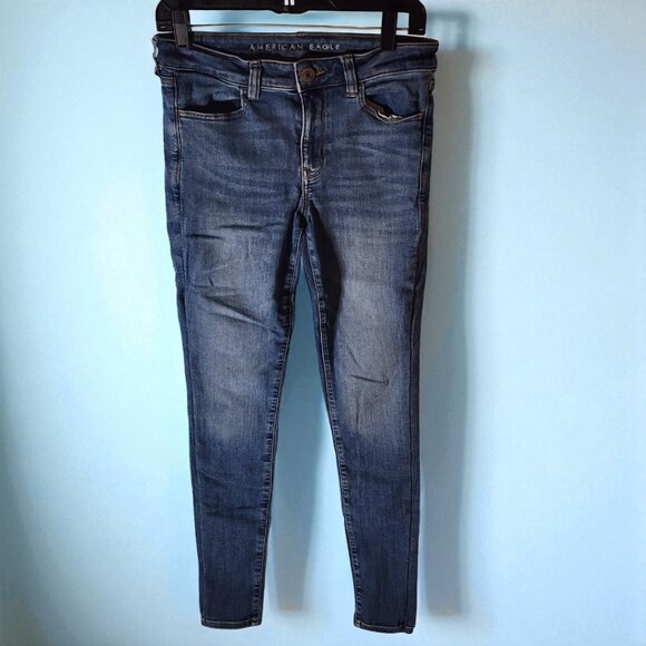 American Eagle Skinny Jeans 6L – Super Soft Stretch Blue Denim Mid Rise Long - Picture 2 of 11